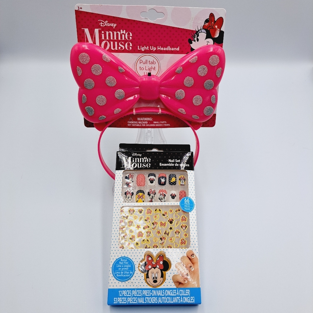 Disney Minnie Mouse Pink Light-Up Bow & Nail Set With Stickers